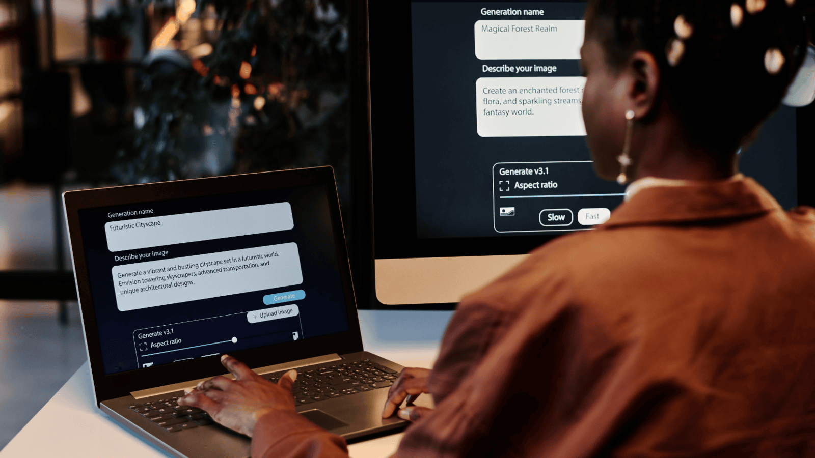 woman working at office laptop