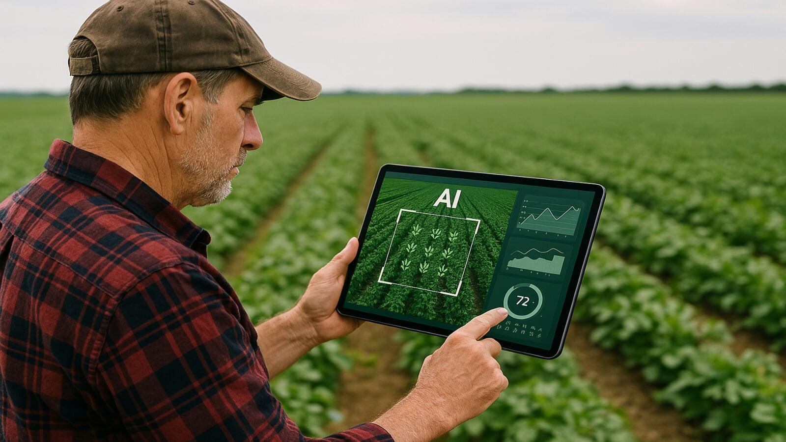 farmer using AI solution on tablet